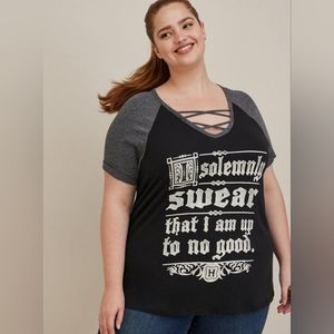 NWT Torrid 1 Harry Potter I Solemnly Swear Black Strappy Raglan Top